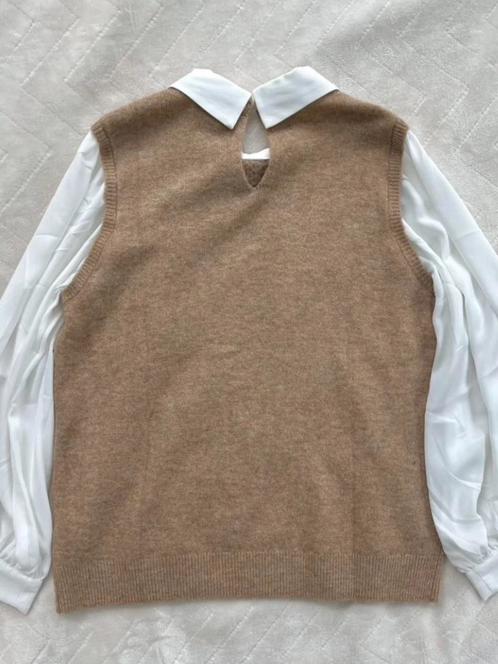 Knit Point Collar Long Sleeve Twofer Scalloped Sweater